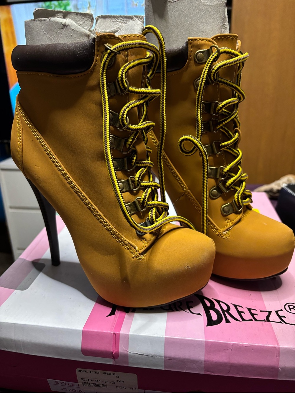 Tan Lace-Up Platform Ankle Boots - Women
